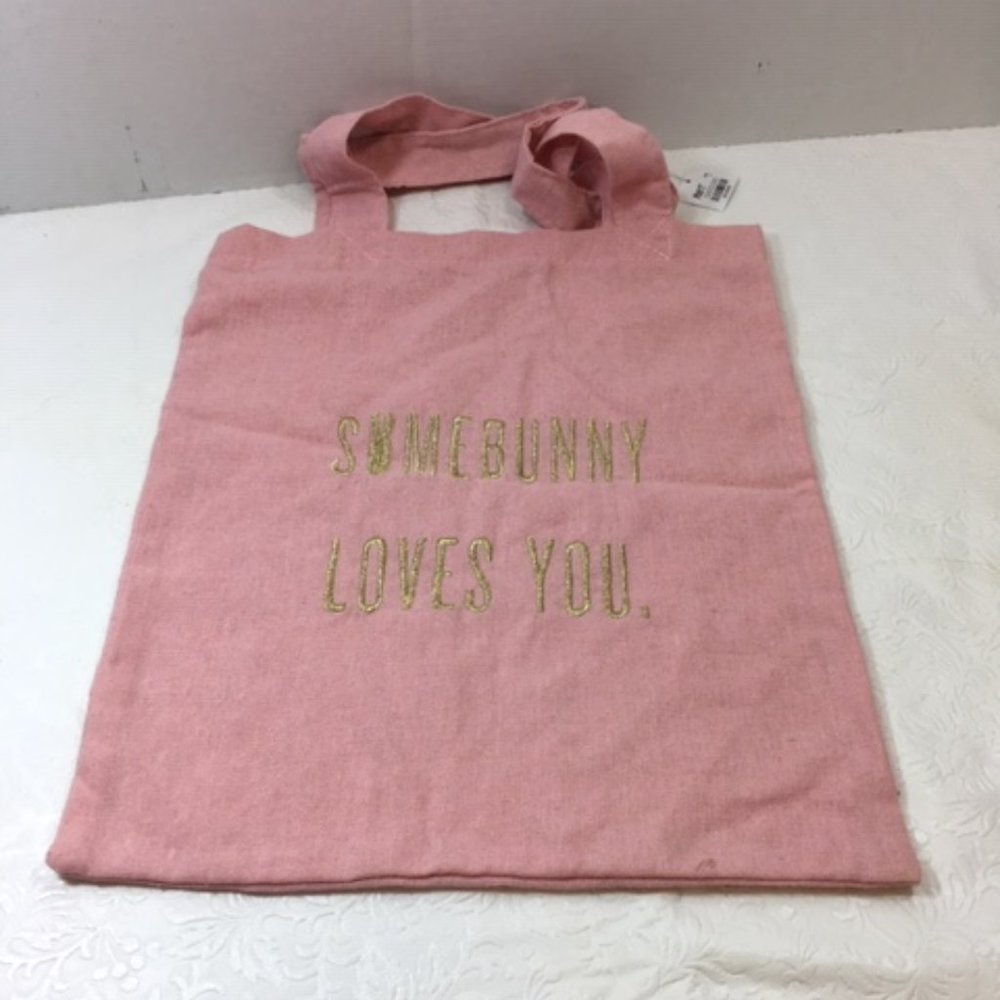 Pink Embroidered "SomeBunny Loves You" Cotton Tote
